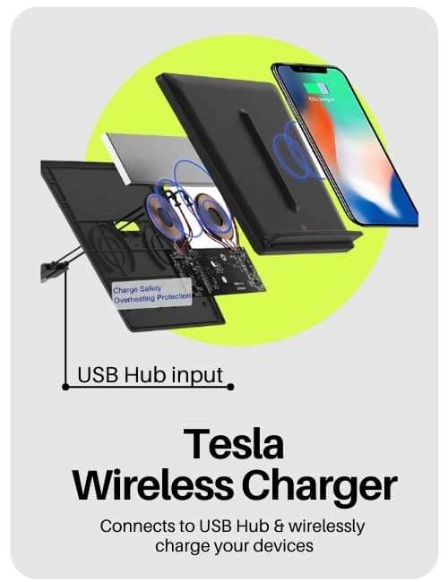 Tesla wireless phone charger for model s, model y and model 3. electric car wireless charging accessories