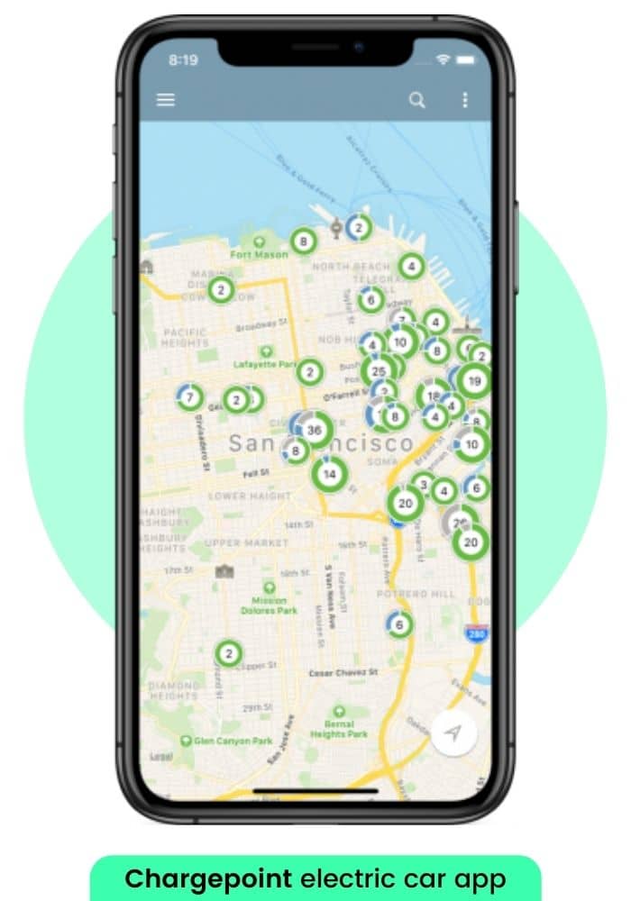 ChargePoint electric vehicle app for EV owners to locate electric car charging stations 