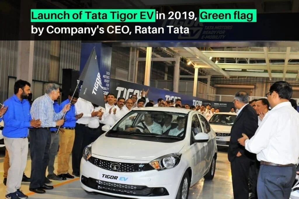 Tata Tigor electric vehicle launch in India by Tata's CEO, Ratan Tata