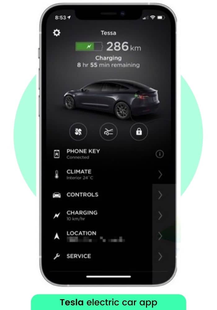 Tesla electric car apps for electric vehicle charging stations