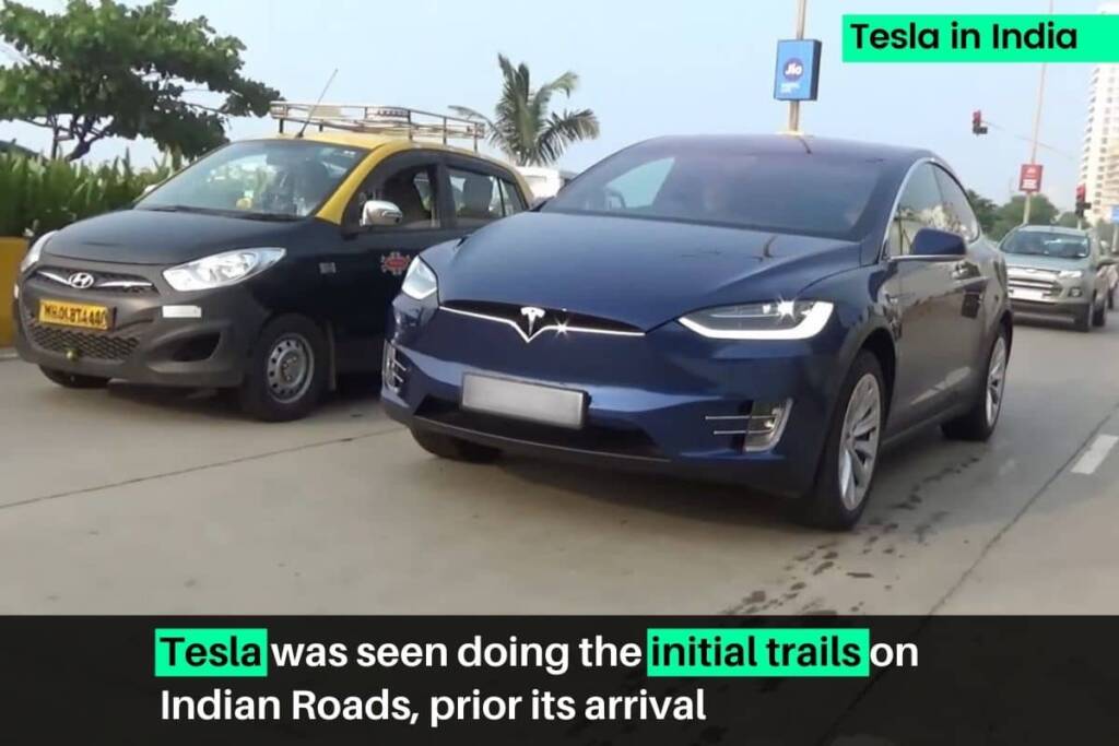 Tesla electric car doing trail tests in Indian roads