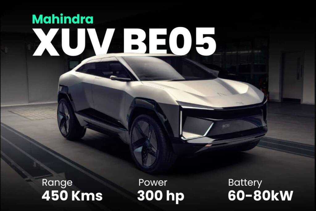 a black Mahindra XUV BE 05 electric car in  India with price, range and features
