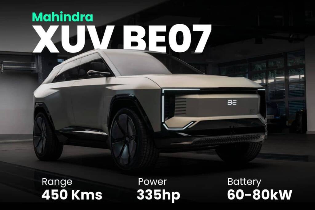 A Mahindra XUV BE 07 electric car in India with price, range and features