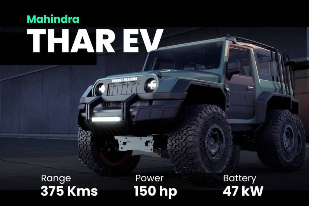 a black Mahindra thar electric with features, price, and range