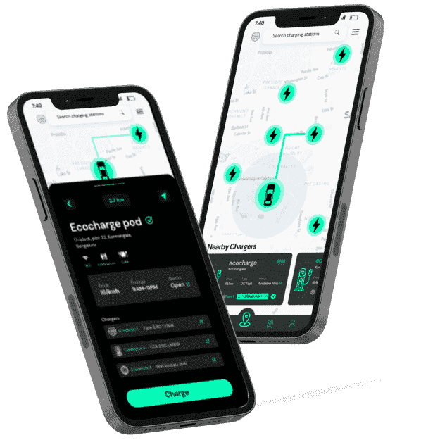 Image of mobile application to find ev chargers near me