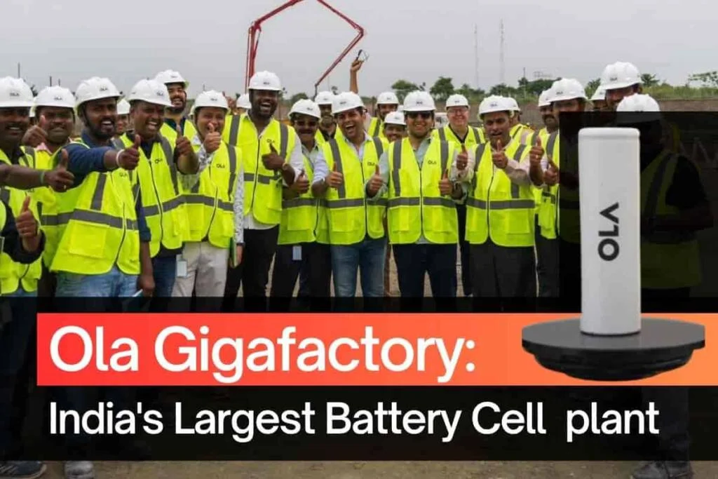 Image of Ola Gigafactory in Tamil Nadu where Ola CEO Bhavish Agarwal is standing with engineers