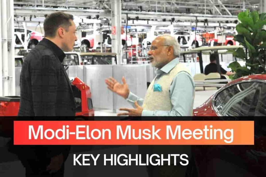 Image of Narendra Modi meeting Elon Musk in United States while they were discussing the launch the Tesla in India
