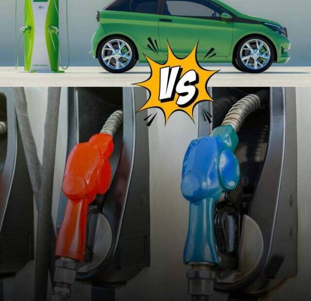 Image of the comparison between electric vehicles and petrol cars