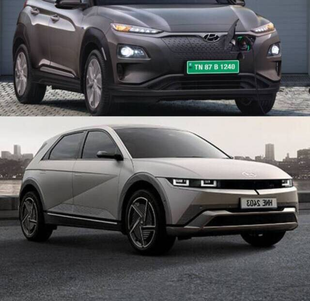 Image of Hyundai electric cars in India which includes Kona electric and Ioniq 5 model.