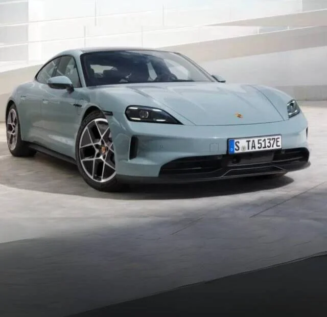 image of Porsche Taycan electric car in grey color on Indian roads