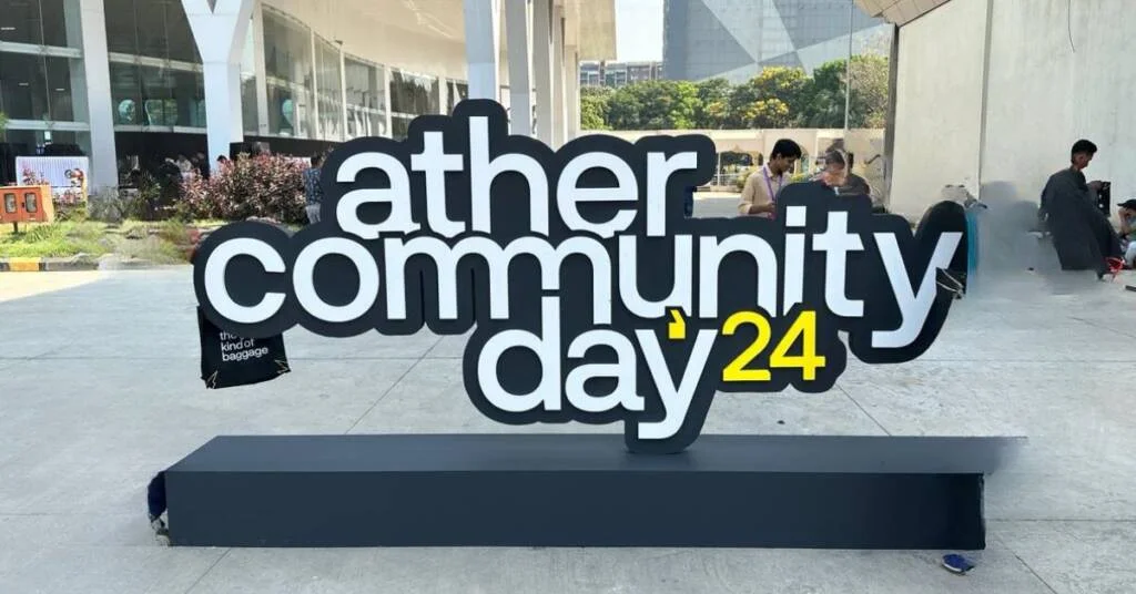 Image of the main signboard at ather community day 2024 held in Bangalore