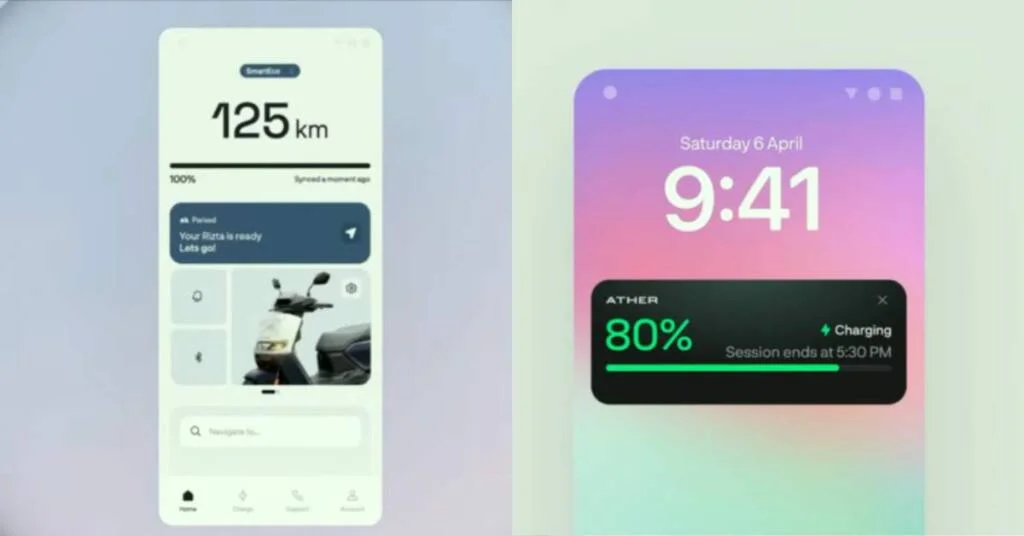 UI screens of the Ather's new mobile application