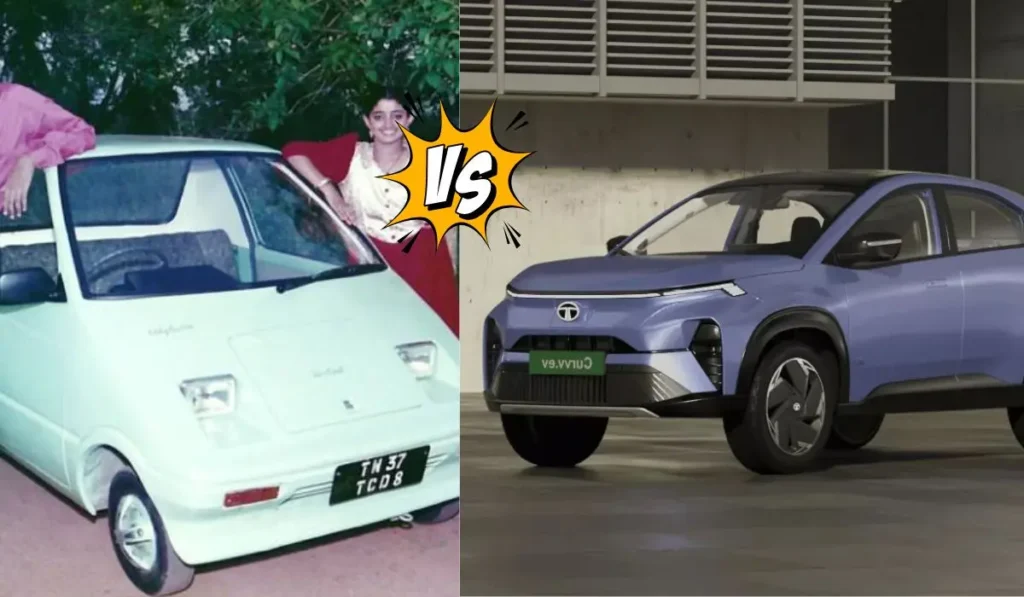Blue lovebird electric car and a Tata Curvv EV