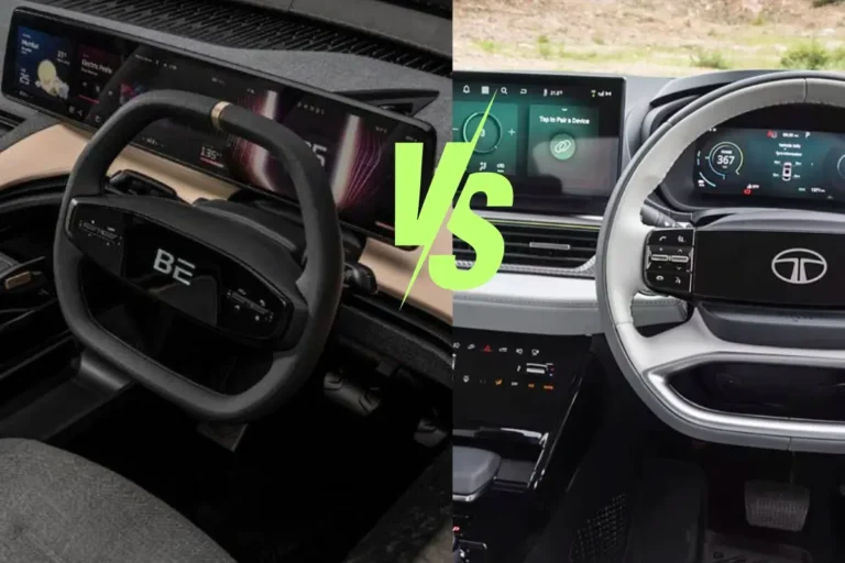 interior of Mahindra Be.05 electric car and Tata Curvv EV