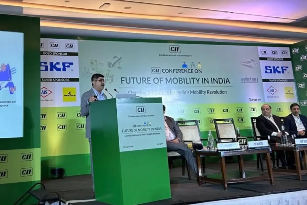 Image of Jyoti Malholtra, CEO and MD of Volvo Cars India while speaking at CII Conference
