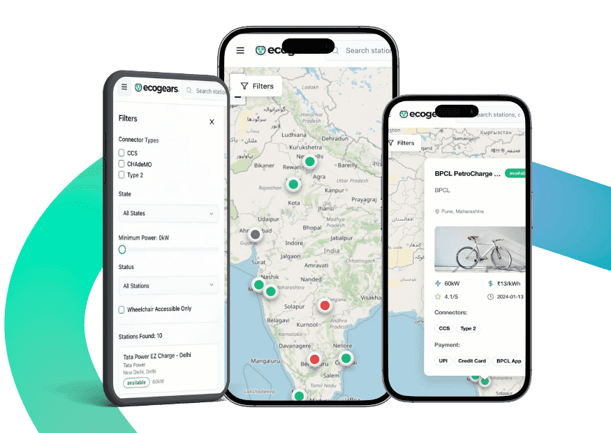 preview of an ev charging station locator map from ecogears