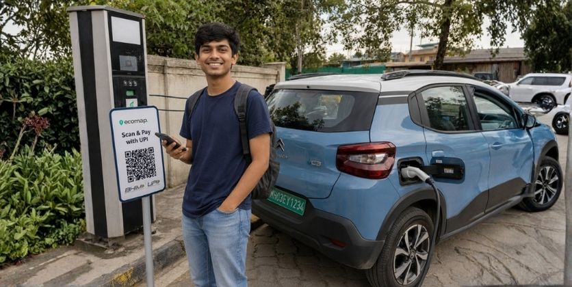 EV driver using EcoPass app for UPI EV charging